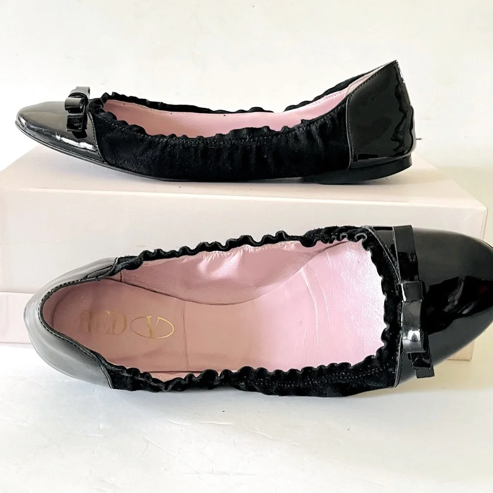 Valentino red black patent and velvet ballet slippers